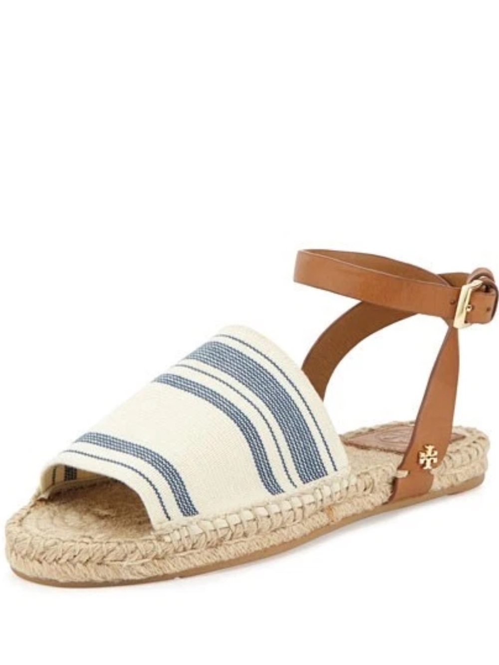 Tory Burch Striped Canvas Espadrille Sandal in Cream, Blue & Tan